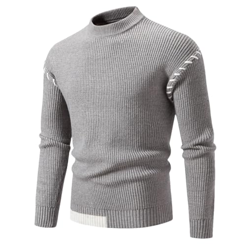 Men Autumn Winer Warm Knitted Sweater O-Neck Patchwork Knit Warm Pullovers Knitwear