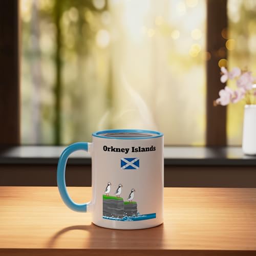 Taza cerámica Orkney Islands Puffin azul y blanco miniatura 3
