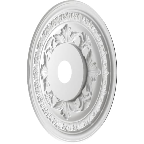 Image of Ekena Millwork CMP22BAERU Baltimore Thermoformed PVC Ceiling Medallion (Fits Canopies up to 7 3 /4 inch), 22 inchOD x 3 1 /2 inchID x 1 inchP, Universal Metallic Rustic Mist