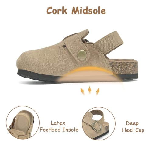 Image of Toddler Suede Clogs for Boys Girls Genuine Leather Adjustable Buckle Slides Potato Indoor Outdoor Slippers