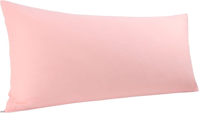 PiccoCasa Body Pillow Cover Egyptian Cotton Bolster Pillow Cases - 300 Thread Count Super Soft and Breathable Long Body Pillowcase with Zipper Closure Pink 20"x48"/ 4ft