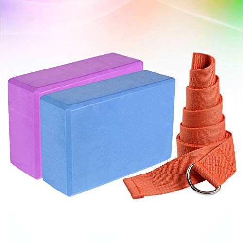 Conjunto de 2 blocos de ioga de EVA da Besportble, conjunto de 2 tiras para ioga com anel em D – Blo