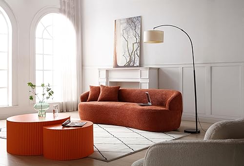 Image of KEIKI 87 inch Curved Oversized Boucle Cloud Sofa with Thickened Seat Cushions and Backrest, Modern Style 3-Seater Upholstered Corner Fluffy Couch, No Assembly Required, for Apartment, Living Room, Orange