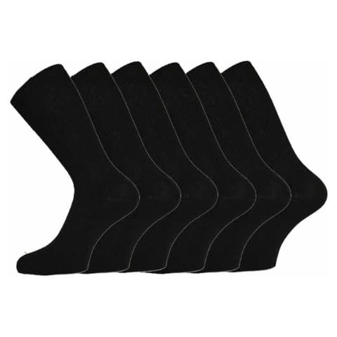 Mens 100% Cotton Non-Elastic Loose Wide Top Socks, Size 6-11 UK Black (12 Pairs) Cover