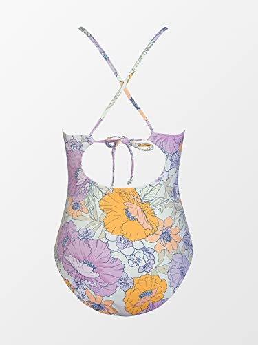 CUPSHE Women Swimsuit One Piece Tummy Control Ruched Self Tie Cutout Floral Bathing Suit, L Lavender