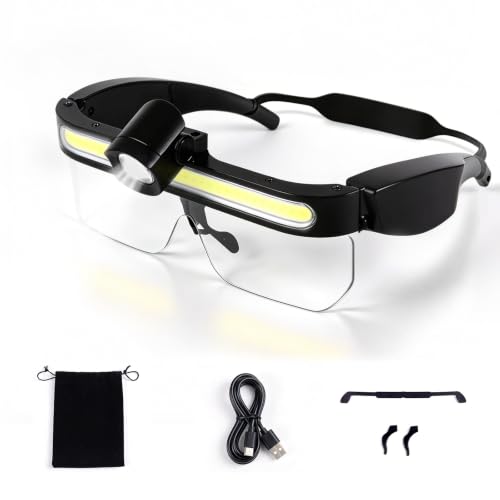 LED Safety Glasses with Rechargeable Headlight 5 Modes 500 Lumens