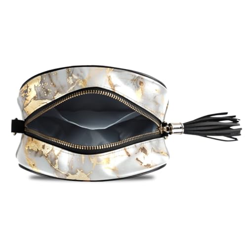 Image of ALAZA Women's White Gold Marble PU Leather Crossbody Bag Shoulder Purse with Tassel