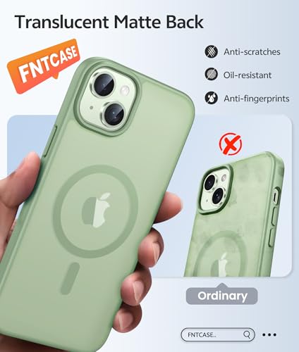Image of FNTCASE for iPhone 15 Plus Case: for iPhone 14 Plus Case [Compatible with Magsafe] Translucent Matte Cases with [Screen Protector] Military Grade Shockproof Protective Phone Cover - Light Moss