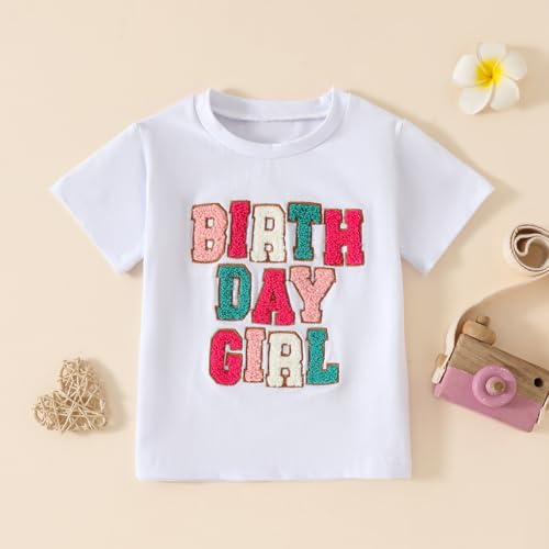 Toddler Summer Outfit Birthday Girl Print Embroidery Shirt Top Crewneck Tshirt Little Princess Birthday Clothes2