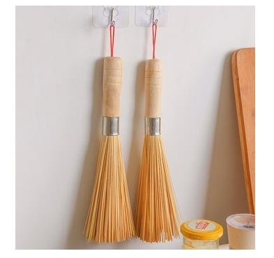 erioctry Bamboo Wok Cleaning Whisk Brush, Kitchen Cookshop Wok Pan Pot Cleaning Whisk Brush with Comfortable Handle - Thumbnail 4