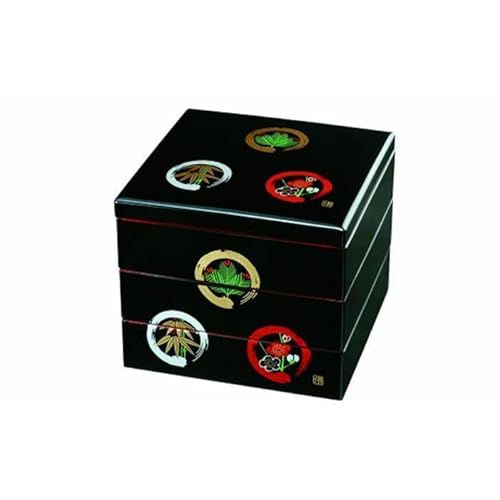 三段重箱 黒内朱 丸に松竹梅 お重 紀州漆器 弁当箱 お正月 おせち おせち料理 運動会 和食器 旅館 料亭[YG6]