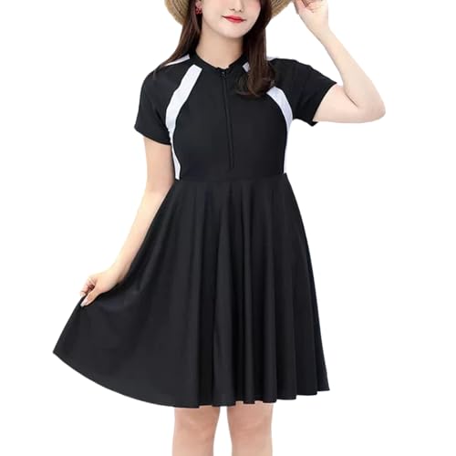 Banlan レディース 水着 大きいサイズ フィットネス 競泳 ワンピース 体型カバー オールインワン 半袖 ジッパー 前開き パッド付き 水陸両用 露出控えめ 黒 M-7XL (ホワイトブラック, 5XL)のサムネイル