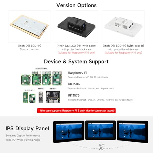 Écran tactile DSI 7 pouces 1280x720 IPS avec boîtier de protection pour Raspberry Pi - 4