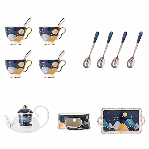 HENGRUI Taza de café de cerámica té de la Tarde Taza de té de Frutas Juego de té de Flores de Vidrio Tetera de Calentamiento de Velas con Taza de Filtro Cover