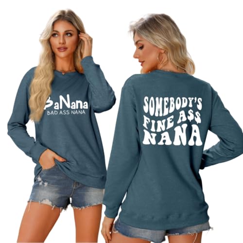 Banana Bad Ass Nana Grandma Grandmother Sweatshirt, Funny Double-Print Letter Graghic Long Sleeve Nana Tops2
