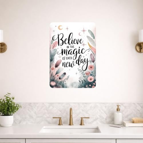 Image of Zesta Bathroom Decor Items Washroom Decor Tin Sign | Aesthetic Posters Wall Poster for Bedroom | Magnetic Cafe Decoration Items / Restaurant Decorations Items | Quirky Home Decor Bar Accent (Believe in Magic)