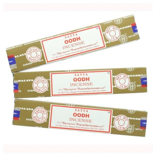 Satya Nag Champa Oodh Räucherstäbchen, 100 % natürlich, 3 Packungen, handgefertigte Räucherstäbchen, für Stressabbau, spirituelle Dekoration, Verschmieren und Meditation