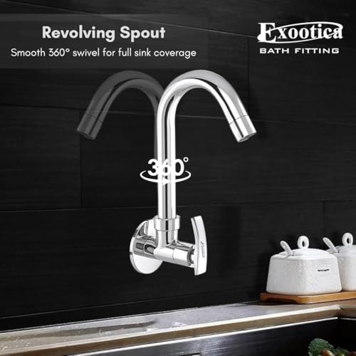 Image of Chrome Finish Silver Sink Cock | Wall Mounted Faucet for Kitchen & Utility Use - Sleek & Durable Design - Soft