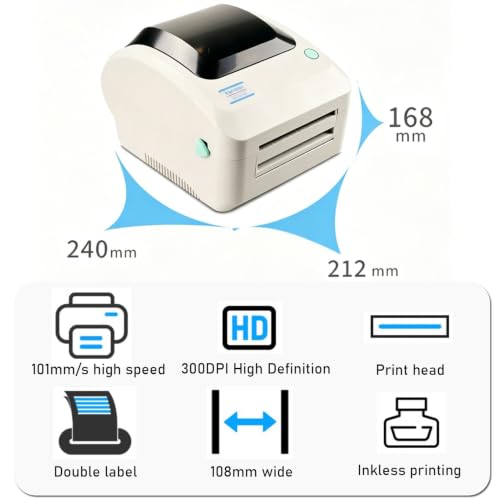 Image of Thermal Label Printer 300DPI, Fits 20-108mm Direct Thermal Label Paper(Size:USB)