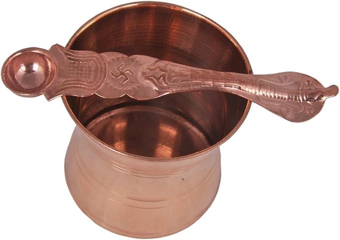 Pure Copper Puja Patra, Punch Patra, Jal Patra with Achmani Spoon Set