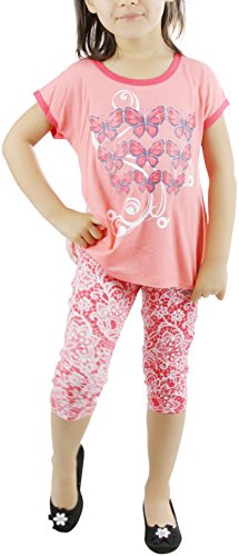 Image of ToBeInStyle Girl's 2 Piece Outfit Top & Leggings Set Casual Graphic Shirt Capri Pants