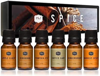 Spice Set of 6 Premium Grade Fragrance Oils - Cinnamon, Harvest Spice, Apple Cider, Coffee Cake, Gingerbread, Pumpkin Pie - 10ml