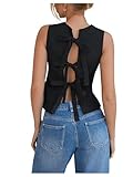 Floerns Women's Cute Crew Neck Sleeveless Tank Top Bow Tie Back Blouse Tops Black Medium