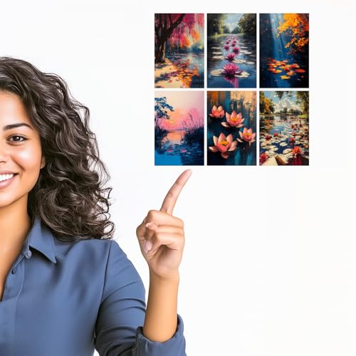 Image of SiddArtify Impressionist Floral Wall Art Prints Set - Botanical Lotus Poster Decor for Living Room Bedroom Office - Set of 2-4x6 Inch - Board (Pack of 6) - Sticker (Pack of 6)