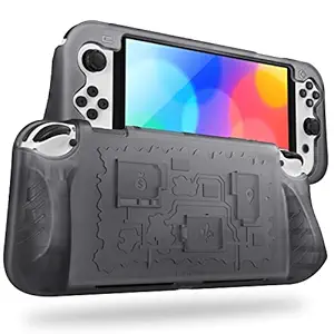 Fintie Case for Nintendo Switch - OLED Model 2021 w/3 Game Card Slots - Soft Silicone [Shock Proof] [Anti-Slip] Protective Cover, Ergonomic Grip Case for Switch OLED Model Console 7.0