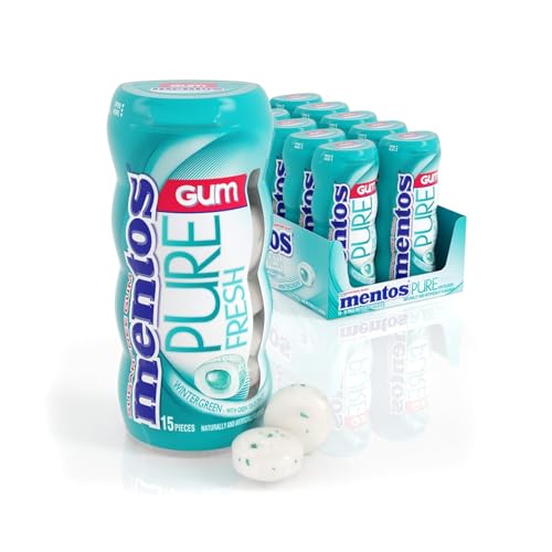 Image of Mentos Sugar Free Gum with Xylitol, Wintergreen, 15 Piece Bottle (10 Pack)