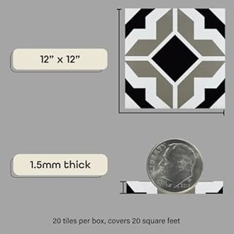 Retro Self Adhesive 12-Inch Vinyl Floor Tiles, 20 Tiles - 12" x 12", Onyx Star Pattern - Peel & Stick, DIY Flooring for Kitchen, Dining Room, Bedrooms & Bathrooms by Achim Home Decor, Black/Grey