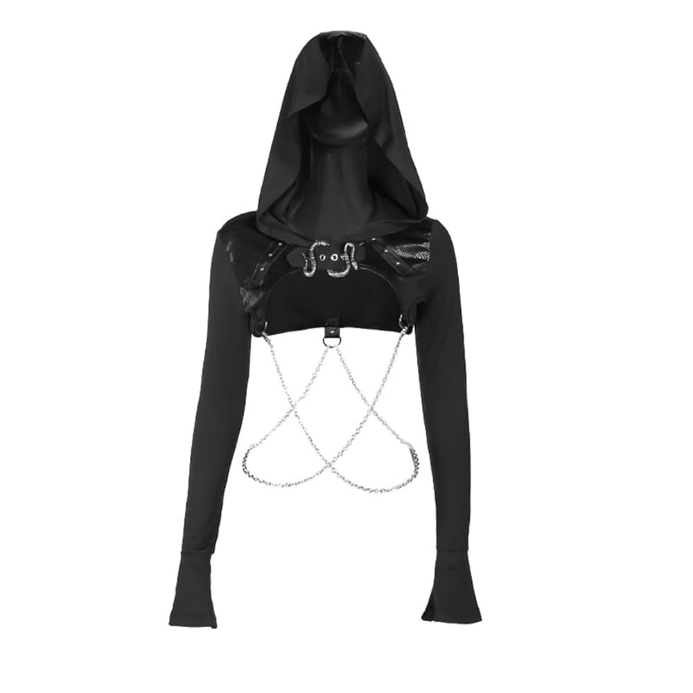 Gothic BIGフーディ Black XCJIKUKE Women's Gothic Hoodie Crop Tops Long Sleeve Punk