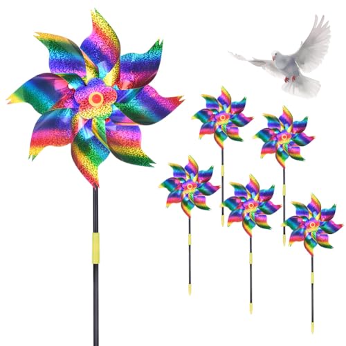 AOOWU Anti-pájaros Reflectantes, 6 PCS Molinos de Viento Reflectivos, Ahuyenta Palomas, Molino de Viento Repelente de Aves, Reflectante para Control de Aves para Jardines y Árboles Frutales, Color