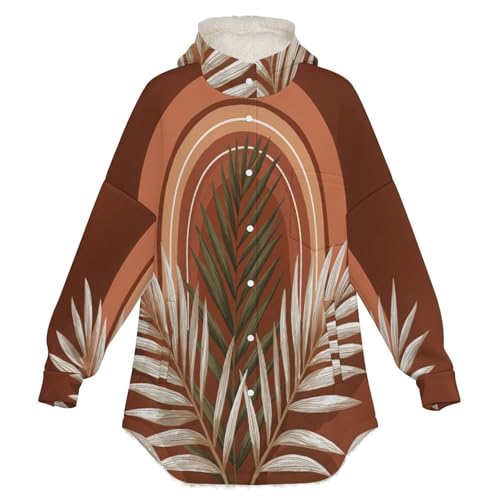 Veste polaire femme à capuche imprimé feuilles de palmier marron - 5
