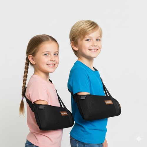 Image of PLETHEON Arm Sling for Arm & Shoulder Support, Adjustable Forearm Sling for Fracture, Injury & Post Surgery Recovery, Breathable & Lightweight, Black, Neoprene (KIDS)