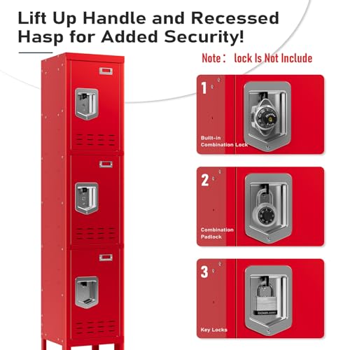 Image of BUTISOW Metal Lockers - 66 inch Height Steel Lockers for Employees with 3 Door Storage Locker with Card Slot for Employees Gym School Home Office Garage - Assembly Required