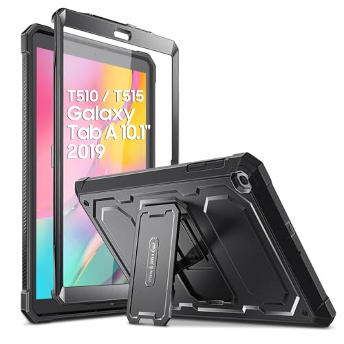 FINTIE Funda para Samsung Galaxy Tab A 10.1 2019 - Carcasa Dura Antichoque con Soporte y Protector de Pantalla Incorporado para Modelo SM-T510/T515, Negro