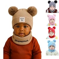 Conjunto Touca Cachecol Infantil Unissex Inverno Malha Quente Criança Proteção Frio Acessório Roupa Bebê (Marrom)
