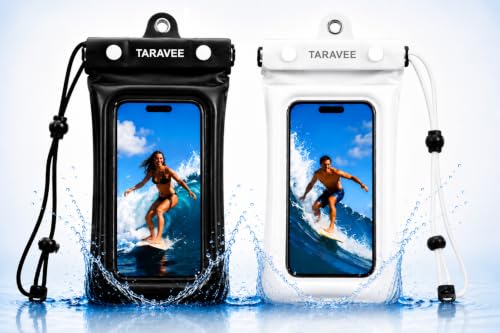 Image of Waterproof Phone Pouch, IPX8 Universal Waterproof Phone Case Dry Bag with Lanyard for iPhone 14 13 12 11 Pro Max XR X XS SE 8 Plus Samsung S23 S22 Ultra S21 S10 S9 (Floating- Black & White)