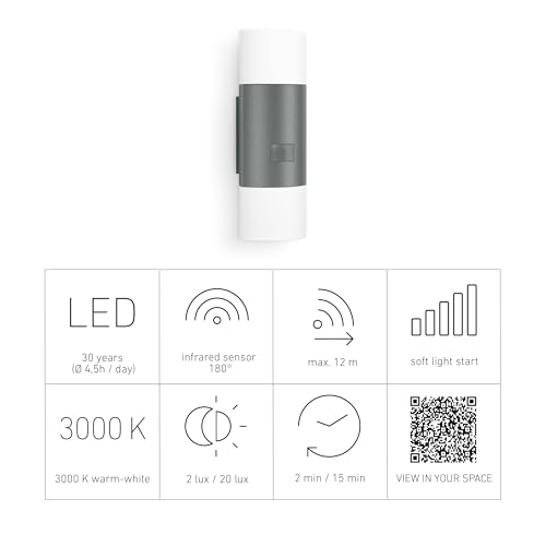 Steinel LED Außenleuchte L 910 S anthrazit, Wandleuchte LED mit 180° Infrarot Bewegungsmelder, 12m Reichweite, Dauerlicht, Softlichtstart, IP44 als Außenbeleuchtung mit Bewegungsmelder geeignet