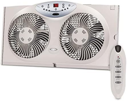 Bionaire Window Fan with Twin 8.5-Inch Reversible Airflow Blades and Remote Control, White