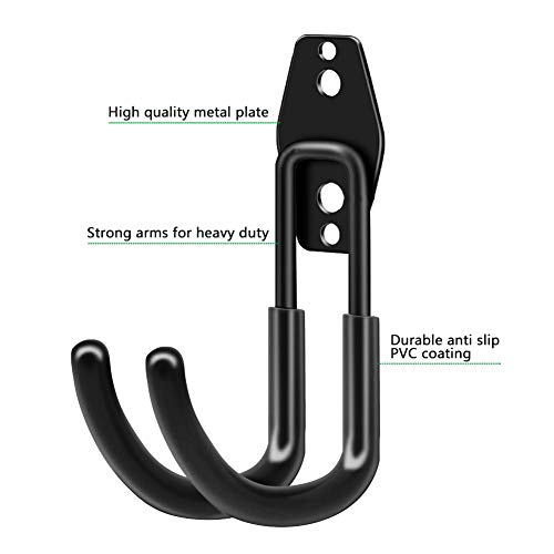 Garage Hooks, Garage Organizer Utility Hooks, Heavy Duty Garage Storage pegboard Hooks for Tools, Ladders and Bikes, Pack of 12 – 10 Double Hooks & 2 Bike Hooks – (Black)