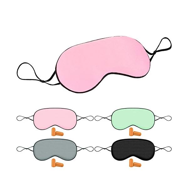 4 stuks oogmaskers met zijde katoen, 2 zijden, glad, zacht oogmasker, afdekking, verstelbare riem, oogmasker met 4 paar oordopjes om te slapen, voor mannen, vrouwen, kinderen, reizen