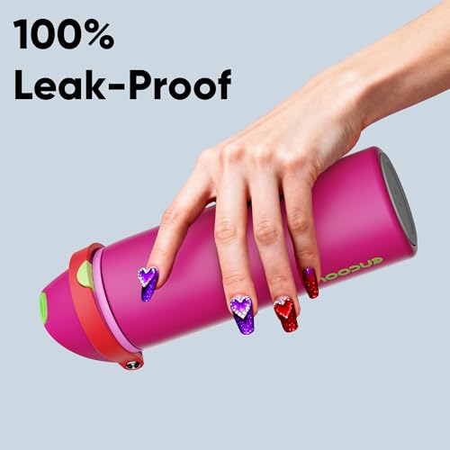 Image of Insulated Water Bottle with Straw - Encool Stainless Steel Water Bottle with Push Button Lid, Leak-Proof & BPA-Free, Keeps Cold for 24 Hours for Sports, Travel, Gym (24 oz, Cerise Pink)