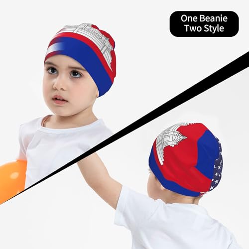 American Flag and Cambodian-Flag Children Hip Hop Knitted Hat Kids Elastic Leisure Knit Cap Warm Sleep Beanies Black4
