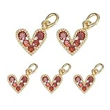 QUARKZMAN 5 Pcs Colgantes De Corazón Rojo, Mini Colgantes De Corazón De Circonita Cúbica Al Por Mayor Amuleto De Amor De Cobre Con Aro Para Hacer Joyería DIY Collares Pulseras Pequeños