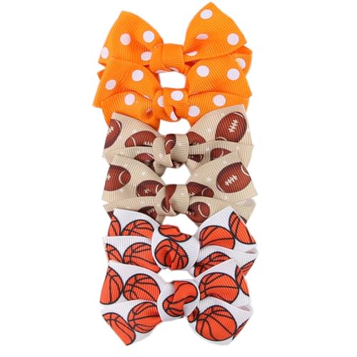 6Pcs Football Hair Bow Clip Baby Girls Sport Soccer Bow Hair Clip Infant Toddler Bowknot Hair Bow, Soccer Gifts for Girls Soccer Team ZFJ47 (Basketball Set)