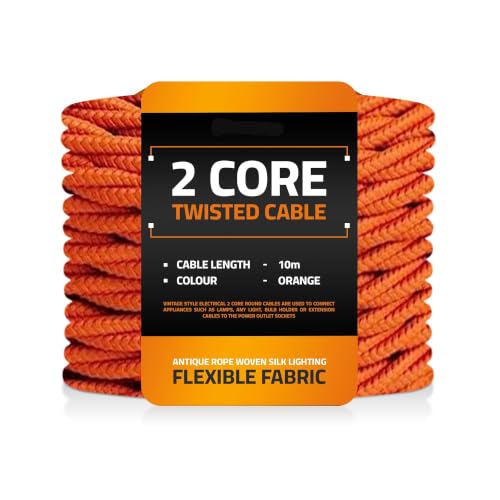 Image of LEDSone Orange 18 AWG Fabric Covered Electrical Wire 32.8ft 2 Conductor Twisted Lamp Cord 5mm Tinned Copper PVC Cable for Pendant Lights Chandeliers DIY Rewiring Home Indoor Projects