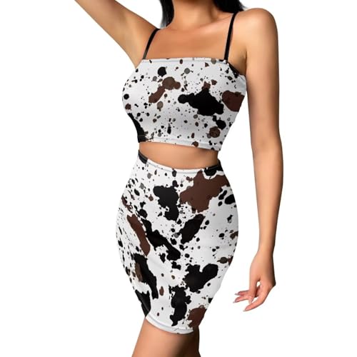 Image of Biyejit Women's 2 Piece Summer Outfits Spaghetti Strap Crop Tops and Bodycon Mini Skirt Dress Set Plus Size S-4XL