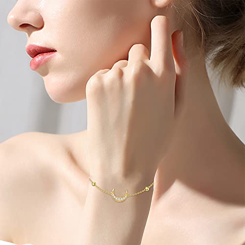 14K Gold Crescent Moon Diamond Bracelet for Women, Adjustable 6.5+1+1 Inch - Delicate Charm Jewelry2